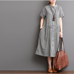 Casual loose summer dress long pleated dress cotton blouse maxi dress women linen clothing linen dress linen tunic plus size clothing