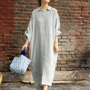 Smock linen dress,long sleeve tunic dress,spring autumn linen dress,spring dress,casual dress,day dress,handmade dress,plus size dress