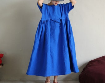 Maxi robe en lin, robe longue en lin, robe oversize lin bat-wing, caftan lin, robe tunique, vêtement lin personnalisé