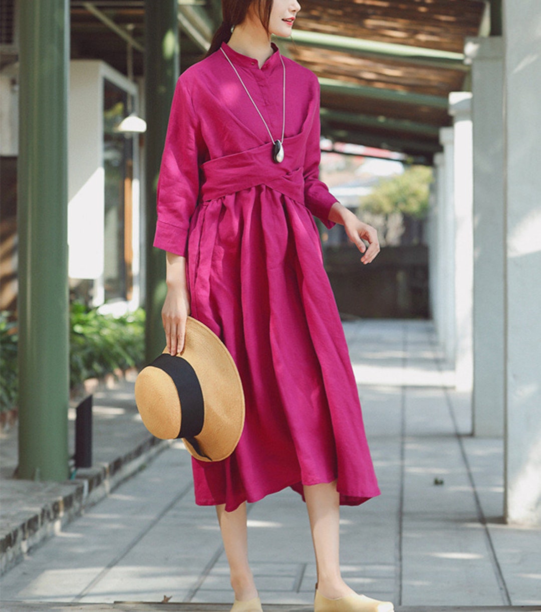3/4 Sleeve Linen Tunic Dressfitted Dressorganic Linen Dress - Etsy