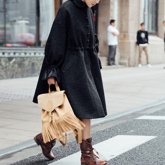 Women Wool Jacket Warm Cozy Coat Outwear Bat-wing Sleeve Wool Cape