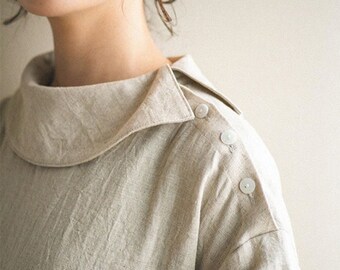 Loose Linen Dress,Linen Ruffle Caftan,Long Sleeve Linen Boho Dress,Linen Belt Dress,Smock Linen dress,Spring Dress,Women Long Linen Dress