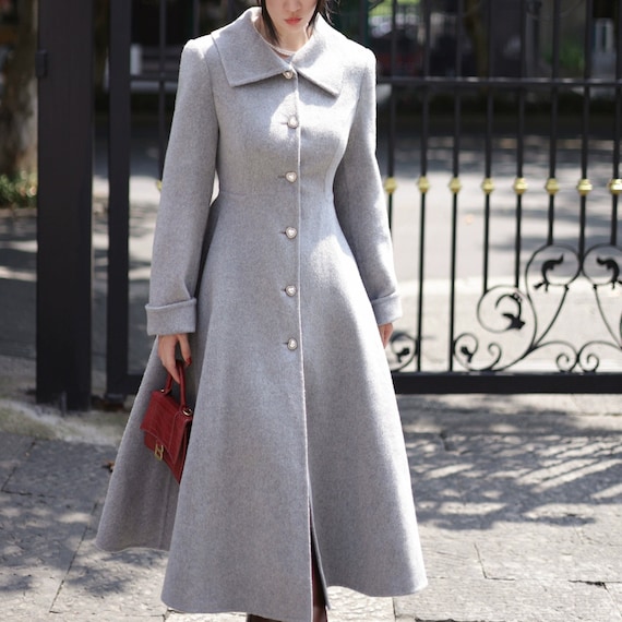 Gray Wool Princess Coat,fall Winter Wool Swing Coat,pearl