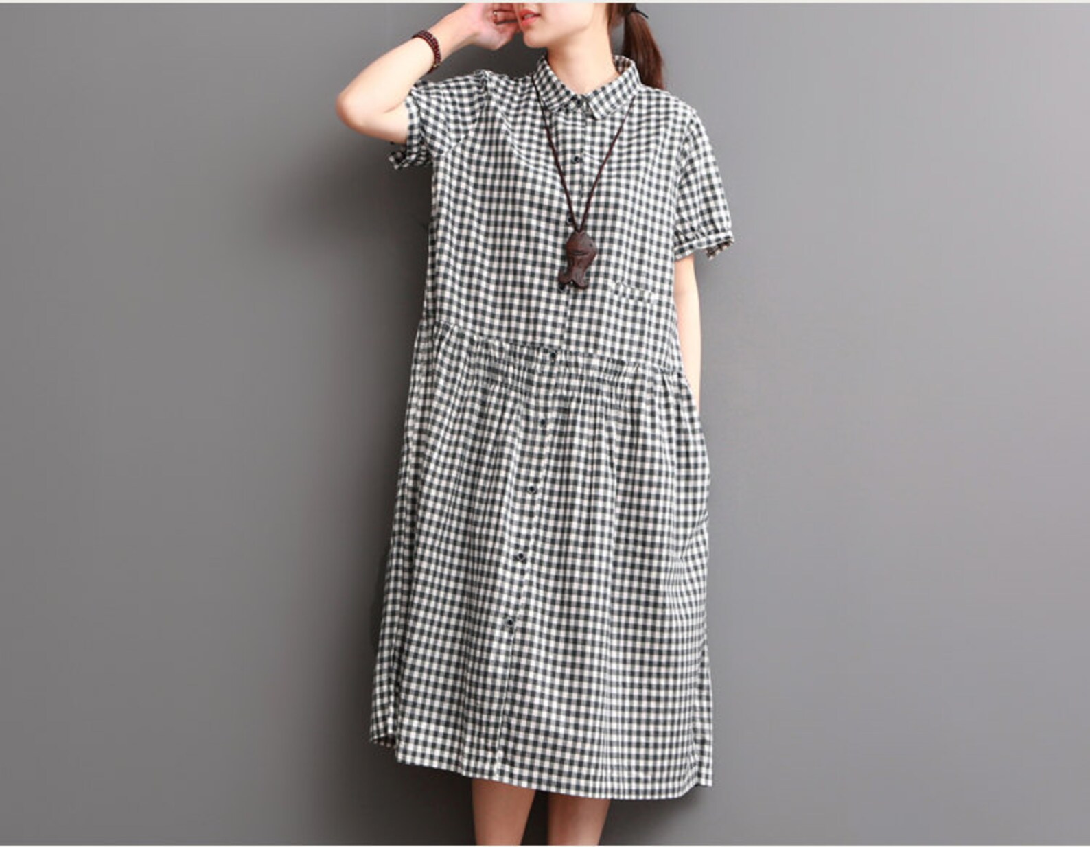 Casual Loose Summer Dress Long Pleated Dress Cotton Blouse Etsy Sweden