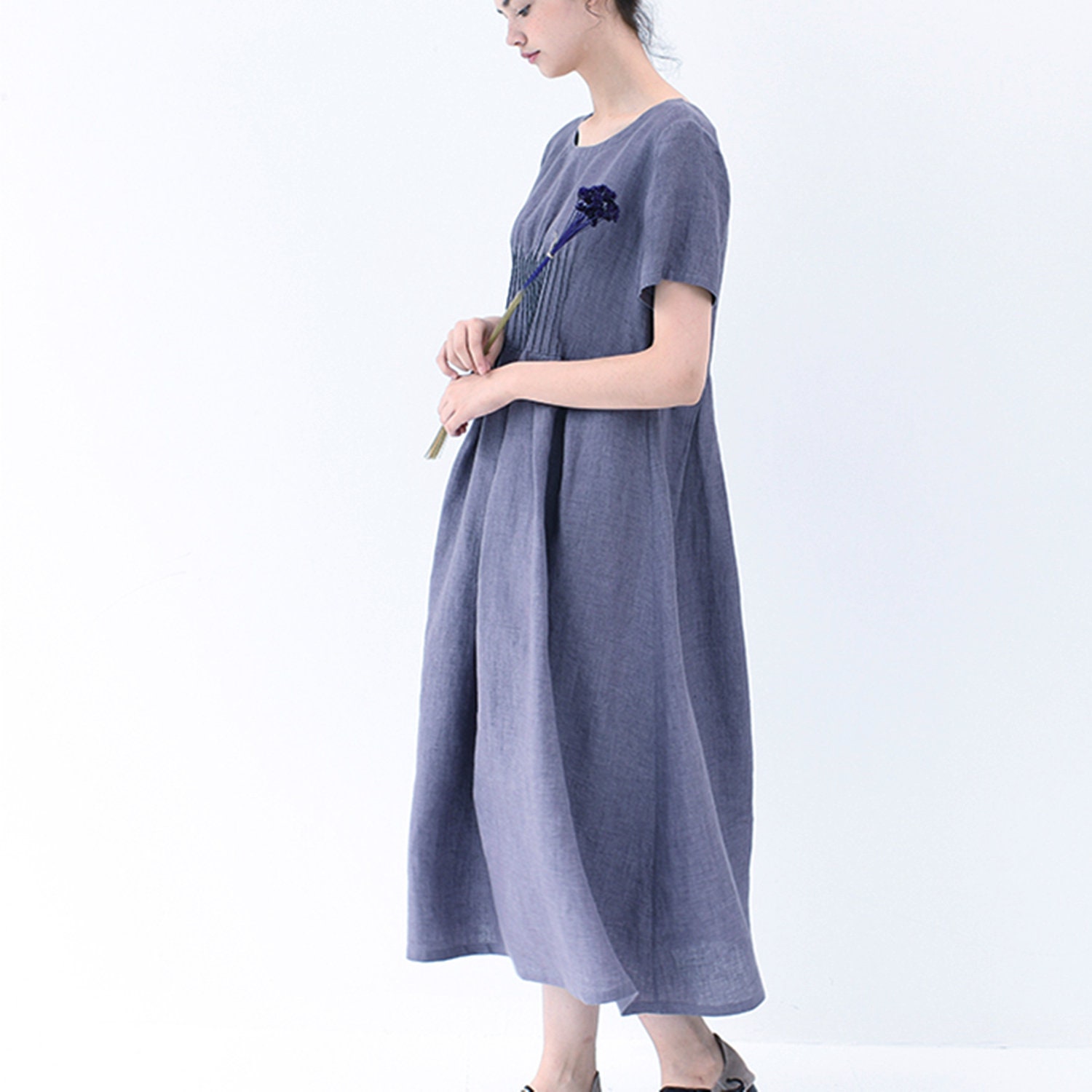 Summer Linen Dressshort Sleeve Tunic Dressloose | Etsy