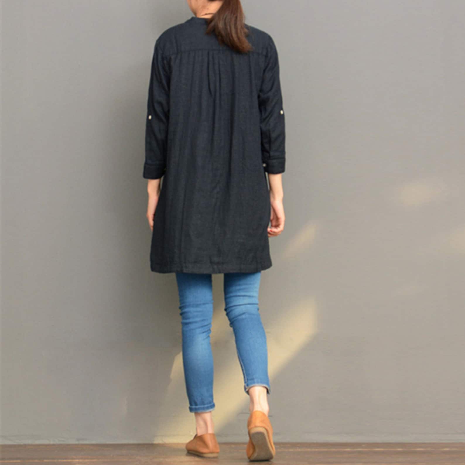 Black Linen Top Linen Tunic Shirt Asymmetrical Caftan Spring Etsy