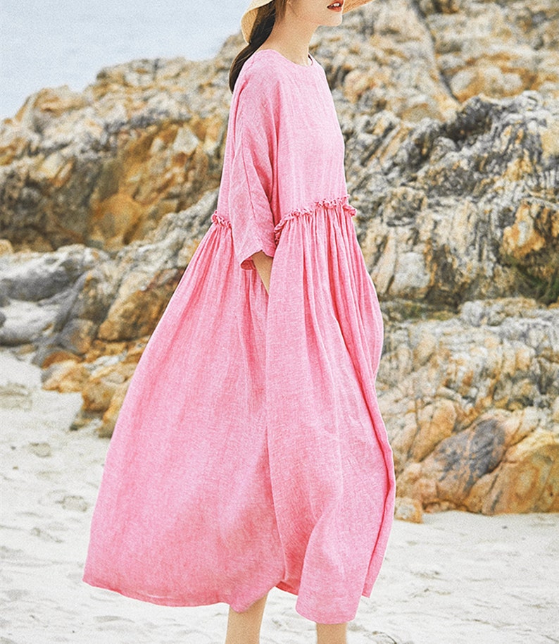 Pink Linen Dresscausal Dresssummer Beach Dresslinen Tunic - Etsy