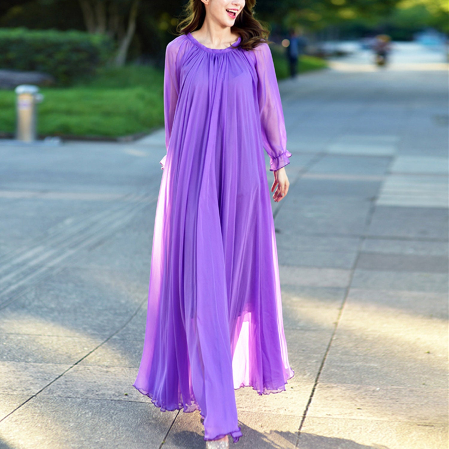 Purple summer dress,chiffon dress,spring dress,flowy maxi dress,layered dress,party dress,cocktail dress,prom dress plus size clothing