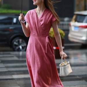 Rose Linen Tunic Dress,Wrap Linen Dress,Boho Dress,Day dress,Handmade Dress