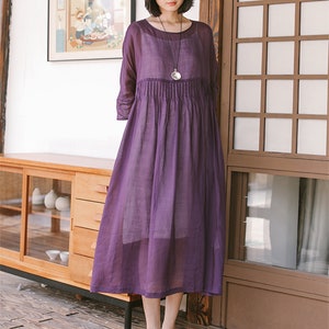3/4 sleeve linen dress with slip,Ramie Linen Dress,summer dress,loose linen dress,linen shift dress,linen maxi dress,plus size clothing
