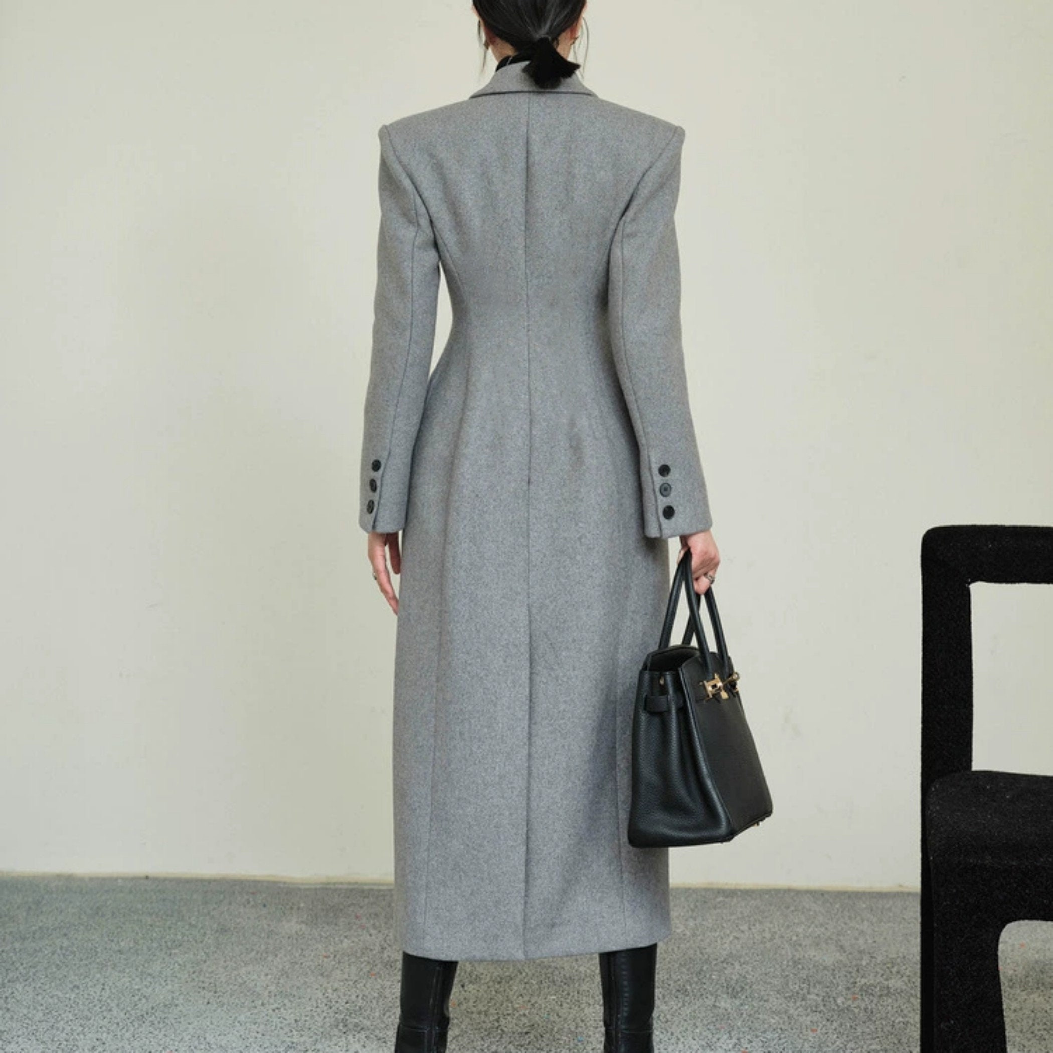 Gray Long Wool Jacket,long Fit Coat,stylish Winter Outwear,wool