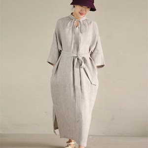 3/4 sleeve linen dress,casual linen dress,linen maxi dress,long linen dress,linen caftan,natural linen,flax clothing,16 colors available