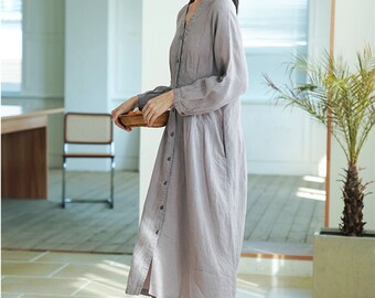 Gray Linen dress,V-neck Linen Shift Dress,Spring Autumn Dress,Smock Linen Dress,Ramie Dress,Prom Dress,Plus Size Clothing,Handmade Dress Gray Linen dress,V-neck Linen Shift Dress,Spring Autumn Dress,Smock Linen Dress,Ramie Dress,Prom Dress,Plus Size Clothing,Handmade Dress