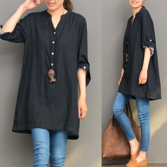 black linen blouse plus size