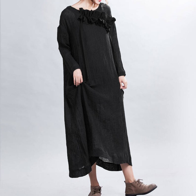 Black Dress Women Linen Tunic Dress Linen Dress Spring Autumn | Etsy