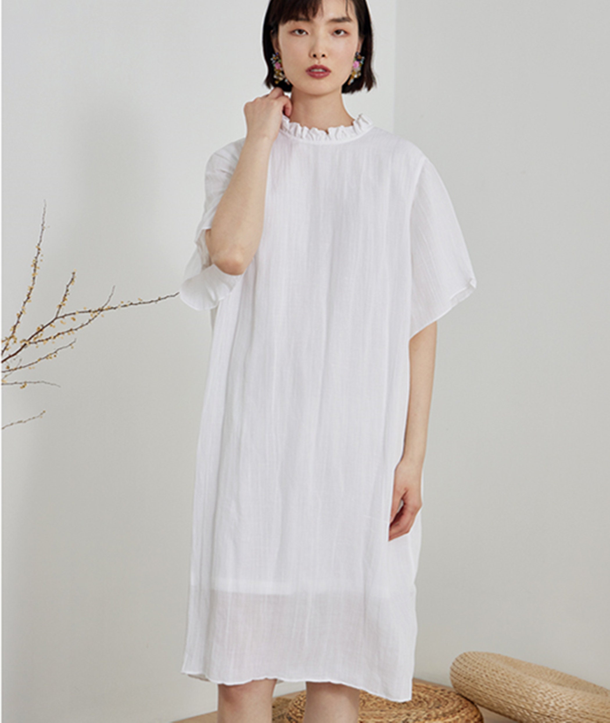White Tunic Dressruffle Collar Summer Dressramie Linen - Etsy