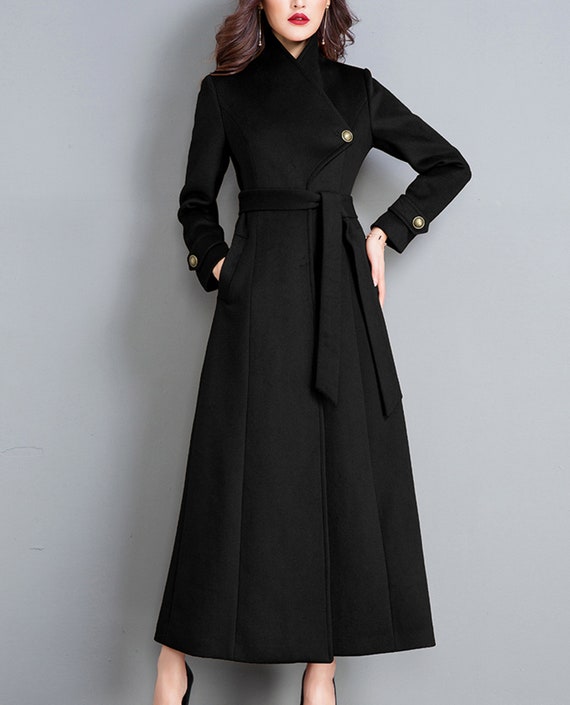 Buy Black Coat,wool Coat,women Long Full Length Wool Jacket Warm Cozy Coat  Plus Size Winter Coat Long Sleeve Coat Dress Plus Size Clothing Online in  India 