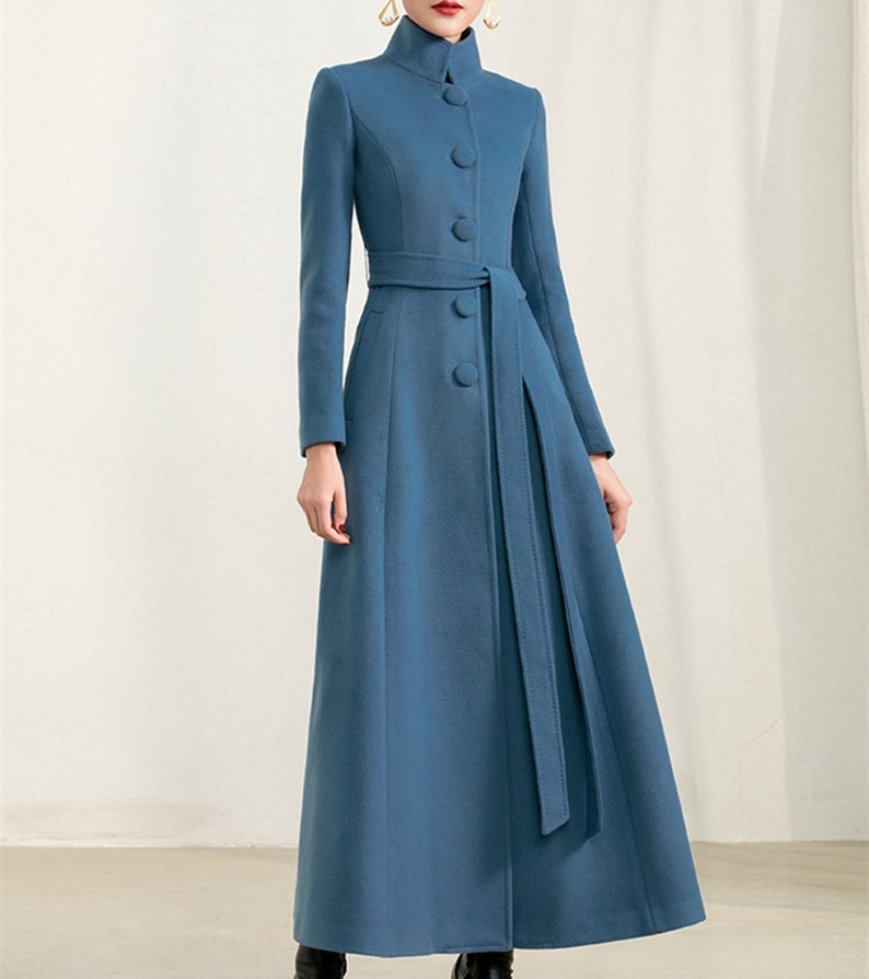 Blue Long Full Length Wool Jackethigh Collar Warm Cozy - Etsy UK