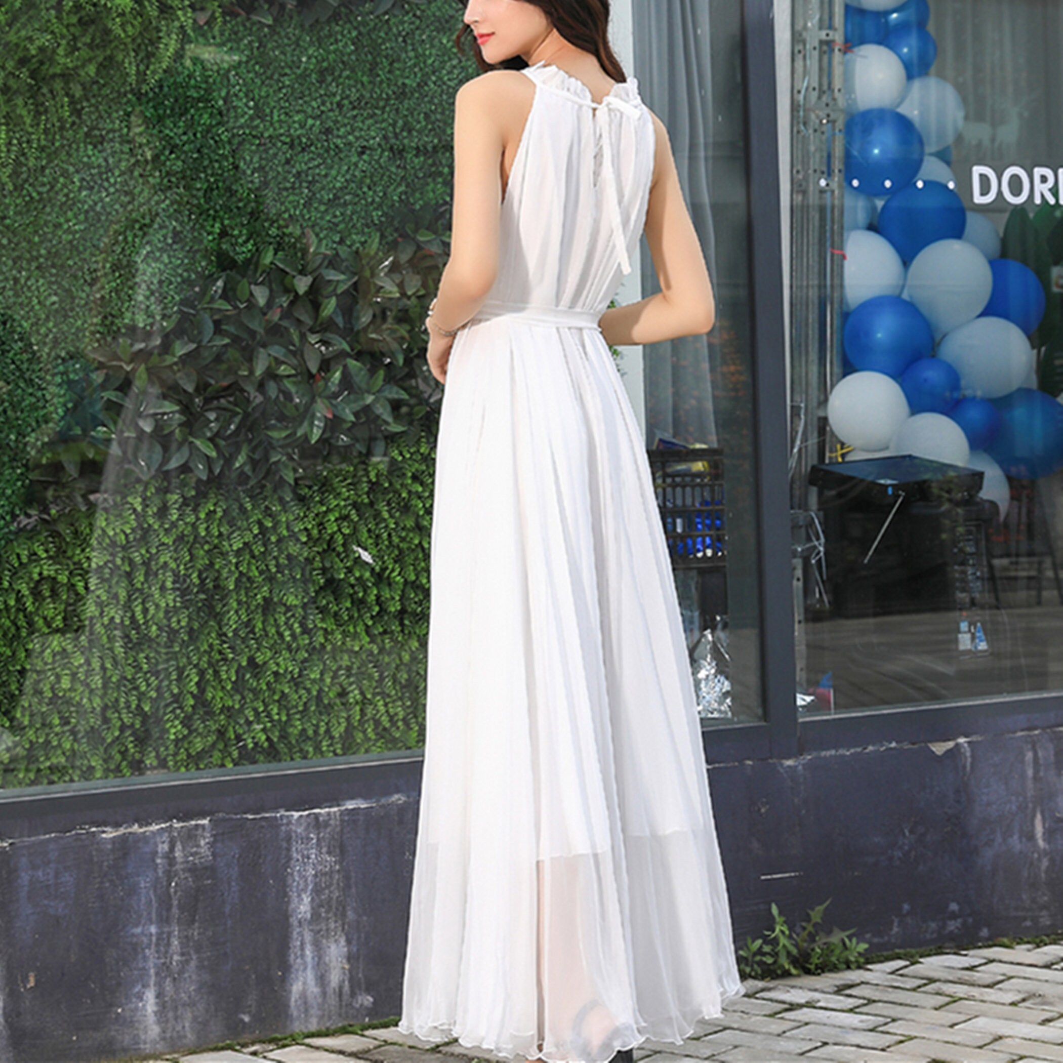white sleeveless chiffon loose dress Sleeveless Chiffon Dress,summer Dress,maxi Dress,long Flowy Dress,party  Dress,evening Dress,beach Dress