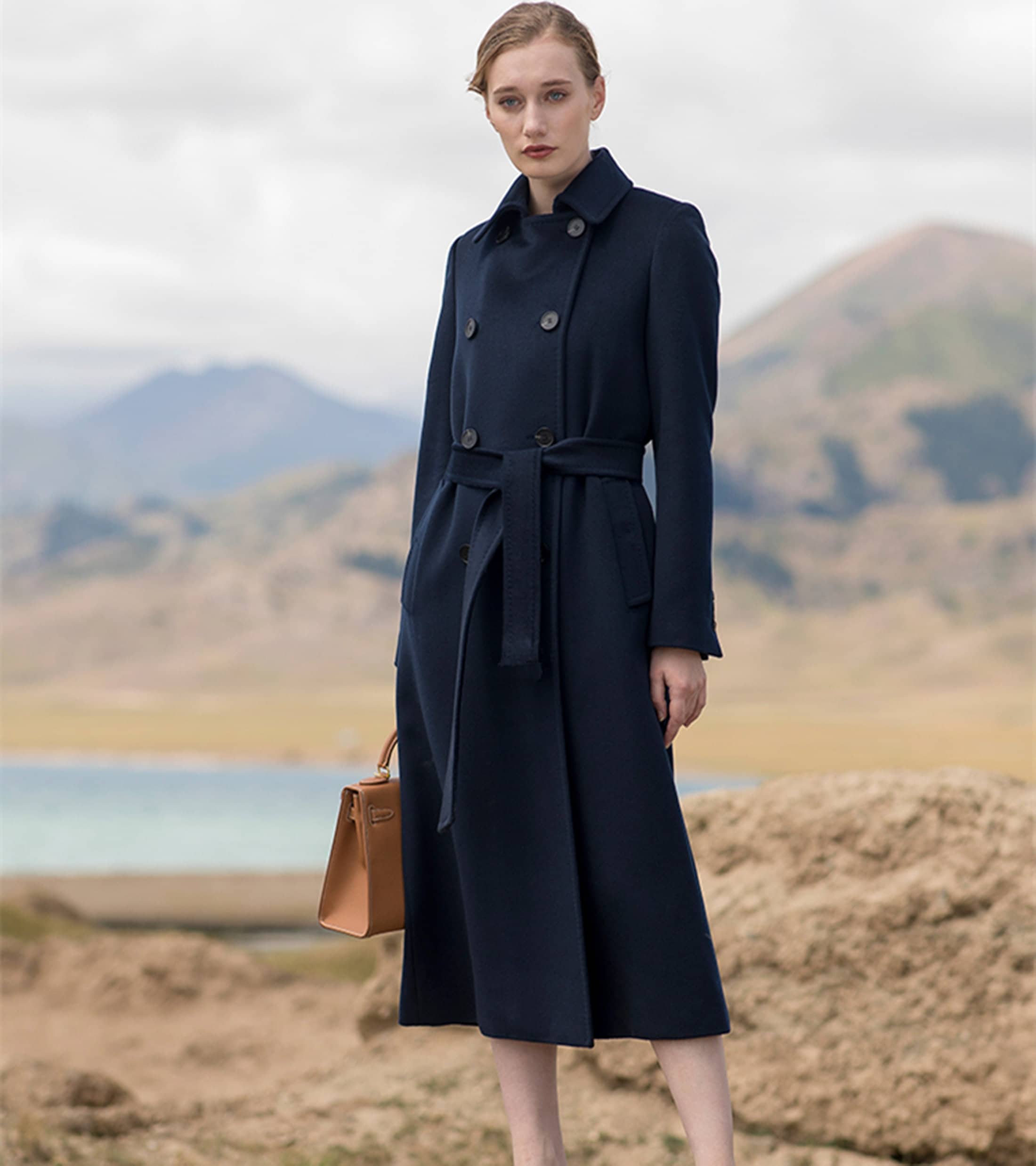 Navy Coat,wool Trench Coat,button Coat,wool Fitted Coat,elegant