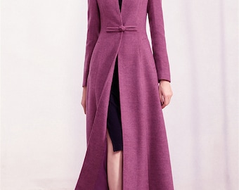 Purple Coat,long Full Length Wool Jacket,wool Long Coat,fitted