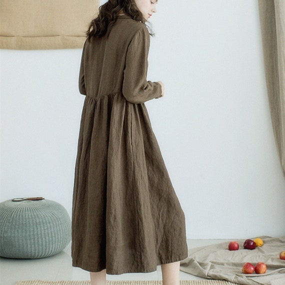 knee length dresses for ladies Linen autumn dress Mona – BalticLinen