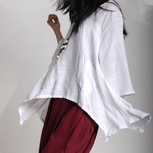 White linen tunic loose cotton top spring linen top asymmetrical shirt maxi blouse plus size clothing linen clothing image 3