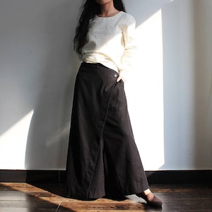 Black pants linen culottes,women linen pants,wide legged trousers,maxi pant,baggy pants,layered pants,skirt pants,handmade