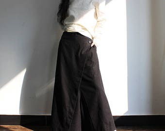 Black Linen Culottes, Wide Leg Maxi Pants, Handmade