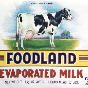Original 1950s FARMLAND EVAPORATED MILK Label - Vintage Unused