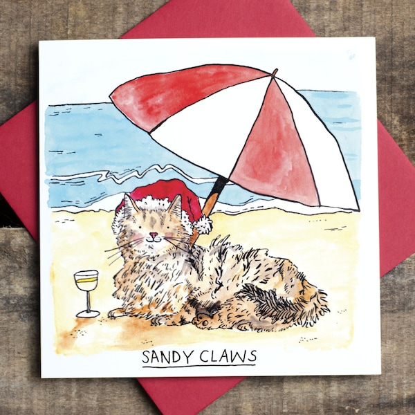 Sandy Claws - Christmas Card - Cat Sunshine - Greetings Card - Humour - Southern Hemisphere
