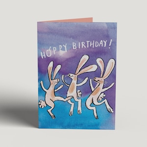 Hoppy Birthday * Hase Geburtstagskarte * * Kaninchen-Wortspiel-Karte *