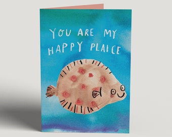 Happy Plaice * Romantic Fish Pun * Valentine's Day * Fishing * Funny Romance Cards *