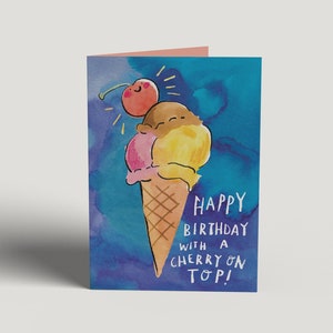 Ciliegina sulla torta * Biglietto di compleanno con gelato * Dolce biglietto di compleanno * Biglietto illustrato *