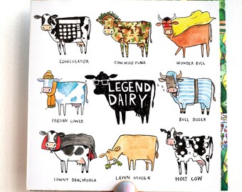 Legend Dairy * Cow puns * Any Occasion * Greetings Card * Humour * Catherinedoart