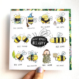 Maak je geen zorgen Bee Happy * Bijen * Humor * Lieve woordspelingkaart * Vriendschap * Opgejuich *