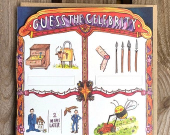 Guess The Celeb Pun Game Card Six - Celebrity Quiz Card - Quiz Themed Card - Pundemic Card - Guess Who - Lift and Reveal