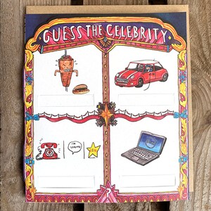 Guess The Celeb Pun Game Card Five - Tarjeta de prueba de celebridades - Tarjeta temática de prueba - Tarjeta pundémica - Adivina quién - Levantar y revelar