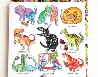 Have A Roarsome Day * Dinosaur * Birthday Card * Humour Funny * Greetings Card * illustrated Cartoon * Dino puns