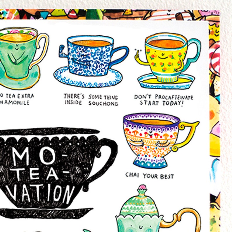 Moteavation Tea Puns Greeting Card British Humour and word Play Funny Motivational Silly Quirky Catherinedoart Jelly Armchair image 4