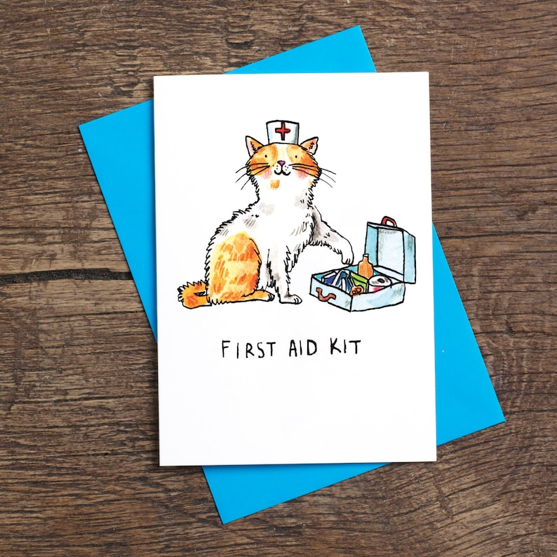 First Aid Kit Greetings Card Humour Pun Cat Kitten Etsy