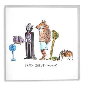 Fang Queue - Carte de jeu de mots- Merci- Carte de voeux- Humour- Illustration