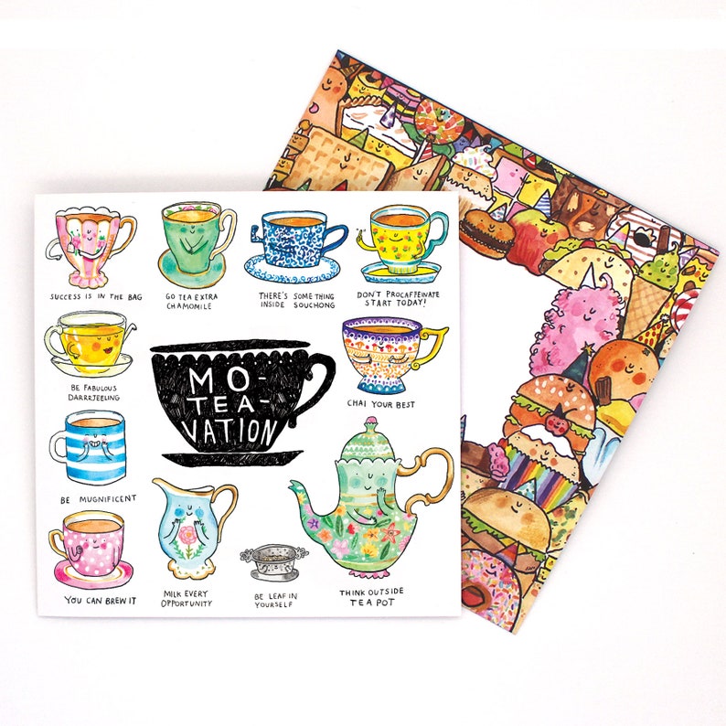 Moteavation Tea Puns Greeting Card British Humour and word Play Funny Motivational Silly Quirky Catherinedoart Jelly Armchair image 5