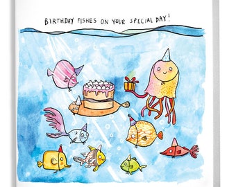 Birthday Fishes - Greetings card - Illustration - Card - Humour - special day
