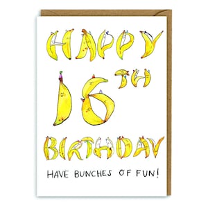 Geburtstagskarte *Banane* *Obst* *Vegan* *16.* *16.Geburtstag* *Affe* *Affe* *Dschungel* *Humor* *Wortspiel* *Lustig* *Gesund*