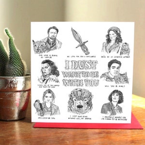 Sus Materiales Oscuros. I Dust quiero estar con Ustedes San Valentín. Fan Art. Parodia. Chat Up Line Pun Card . Aniversario. En blanco por dentro.