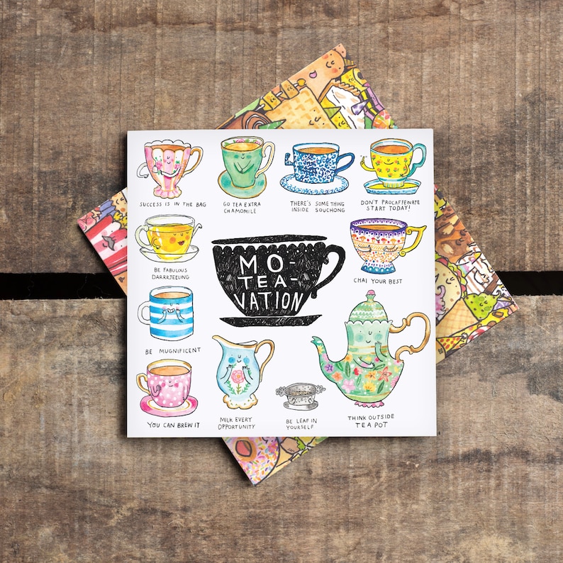 Moteavation Tea Puns Greeting Card British Humour and word Play Funny Motivational Silly Quirky Catherinedoart Jelly Armchair image 6