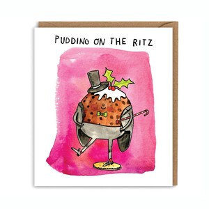 Pudim no Ritz * Trocadilho com comida de Natal * Cartão de pudim de Natal * Natal gastronômico * Cartão de Natal do padeiro *