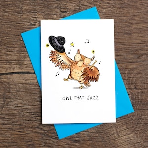 Owl That Jazz * Carte de voeux * Humour * Pun * Hiboux * Oiseaux