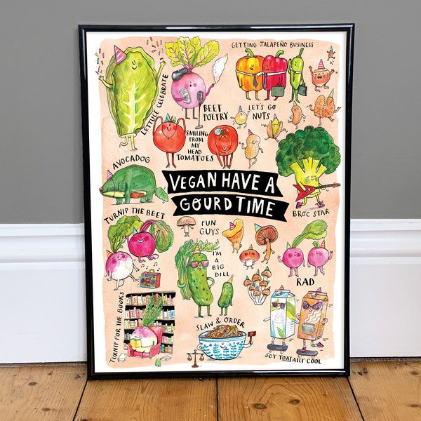 Vegan Have A Gourd Time - Funny Pun Print - Vegan Artwork - Vegan Kitchen Print - Jelly Armchair - Gift for Vegan - Vegan Gift Idea